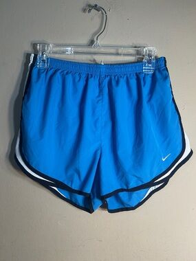 Nike Women's Dri-FIT Tempo Running Shorts in Baltic Blue and Silver. Size Large